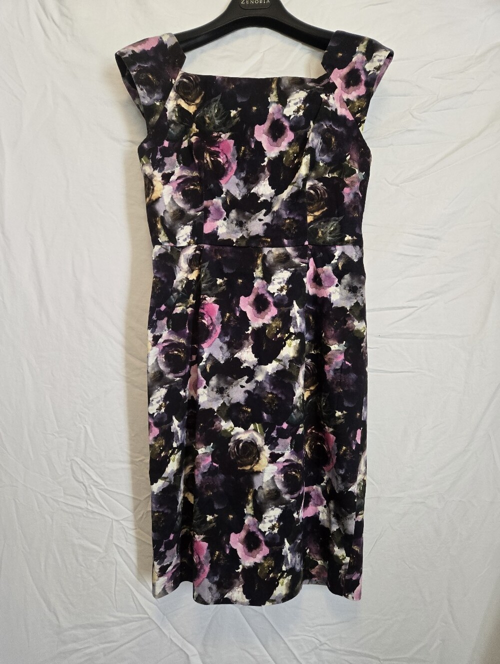 Milly Dark Floral Midi Dress with Pink & Purple Accents